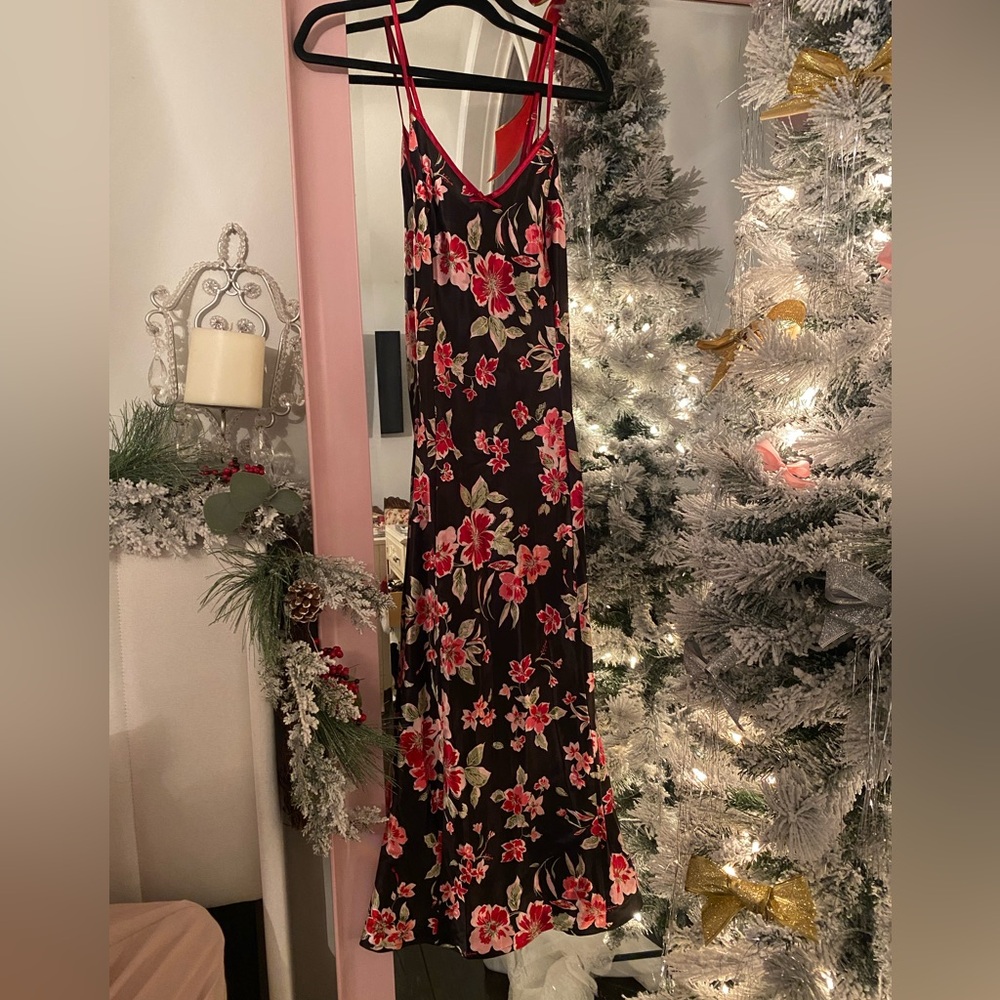 Black and red floral maxi slip dress
